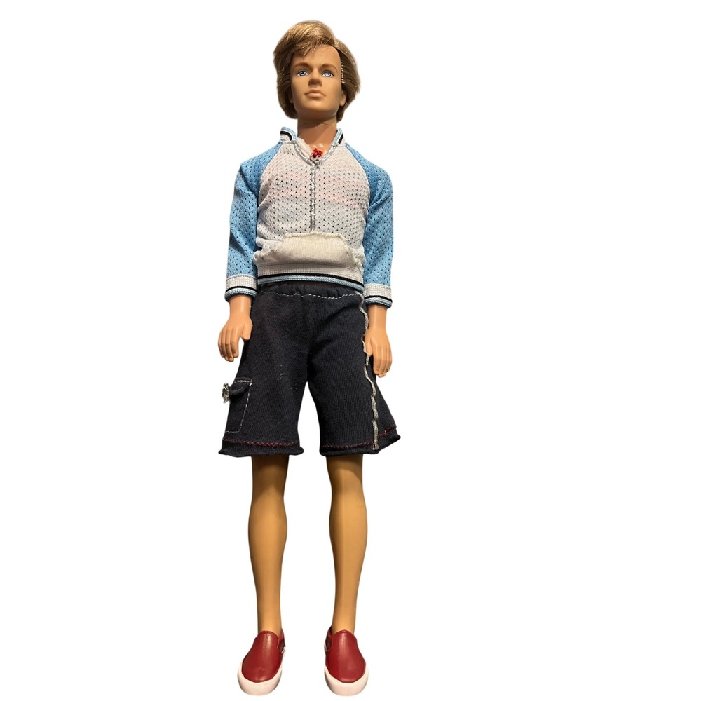Mattel Ken Doll Blonde Rooted Hair Blue White Mesh Hoodie Cargo Shorts Sneakers